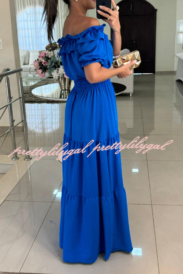 Admit Your Feelings Off Shoulder Smocked Waist Maxi Dress