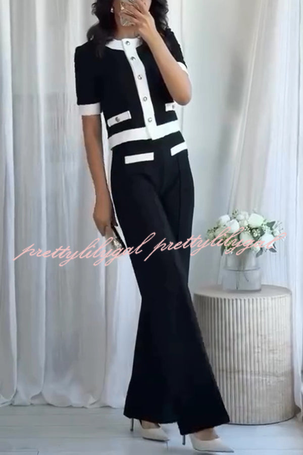 Fashion Contrast Color Stretch High Waist Casual Straight Pants