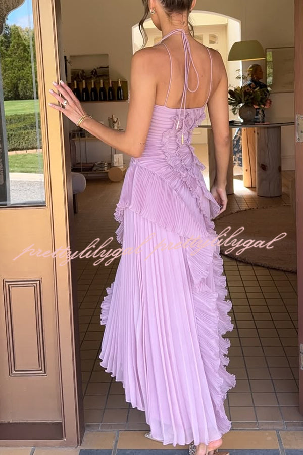 Dream Ode Lily Pad Style Pleats and Ruffles Halter Gown Maxi Dress –  prettylilygal