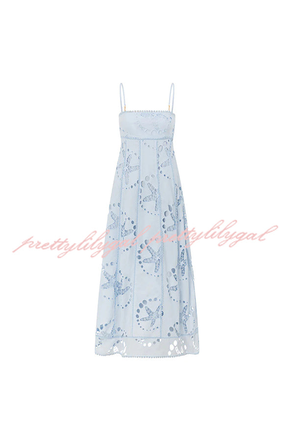 Simona Embroidered Starfish Pattern Backless Tie-up Slip Maxi Dress