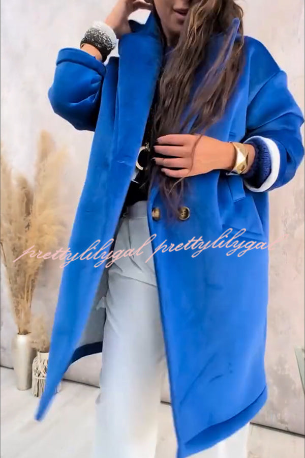 A Pleasant Winter Button Up Long Sleeve Pocket Lapel Loose Midi Jacket