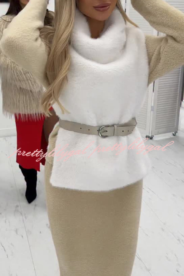 Warm and Stylish Shaggy Eco-fur Stand Collar Side Slit Vest