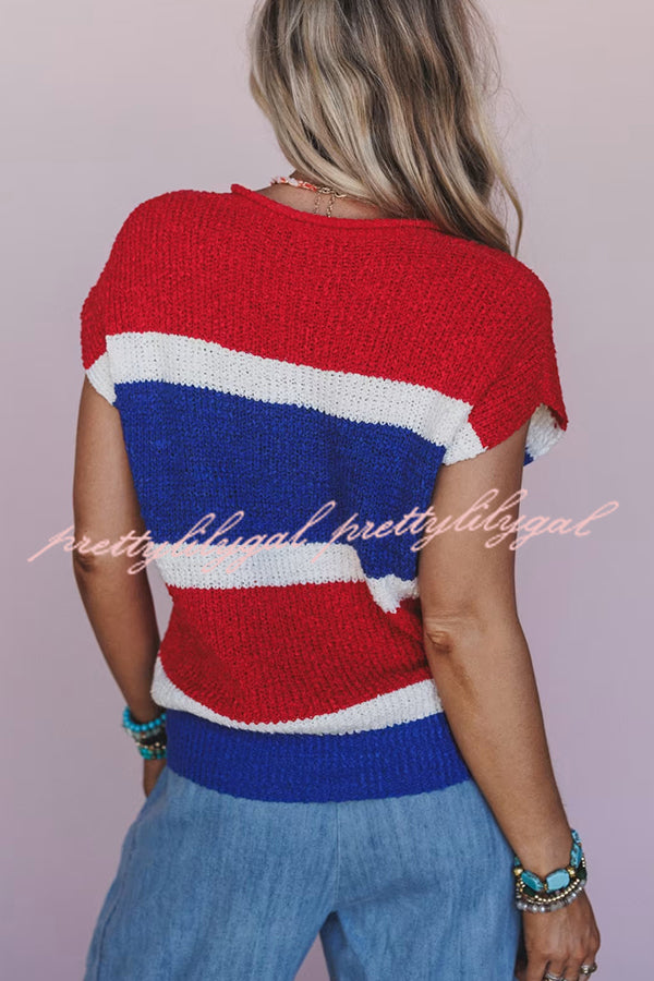 Independence Day Colorway Sleeveless Casual Knitted Sweater