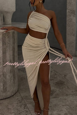 Juliana Rope Detail Ruched One Shoulder Cutout Stretch Maxi Dress