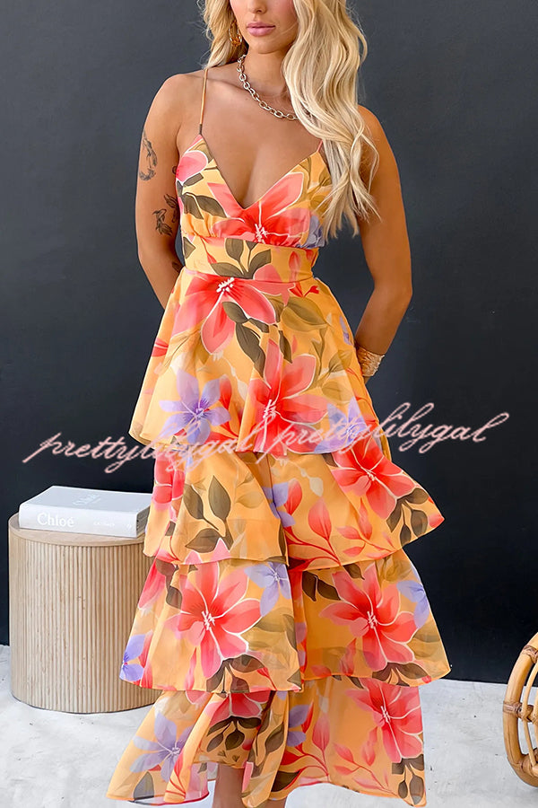 Dreamy Destiny Floral Print Elastic Back Tiered Maxi Dress