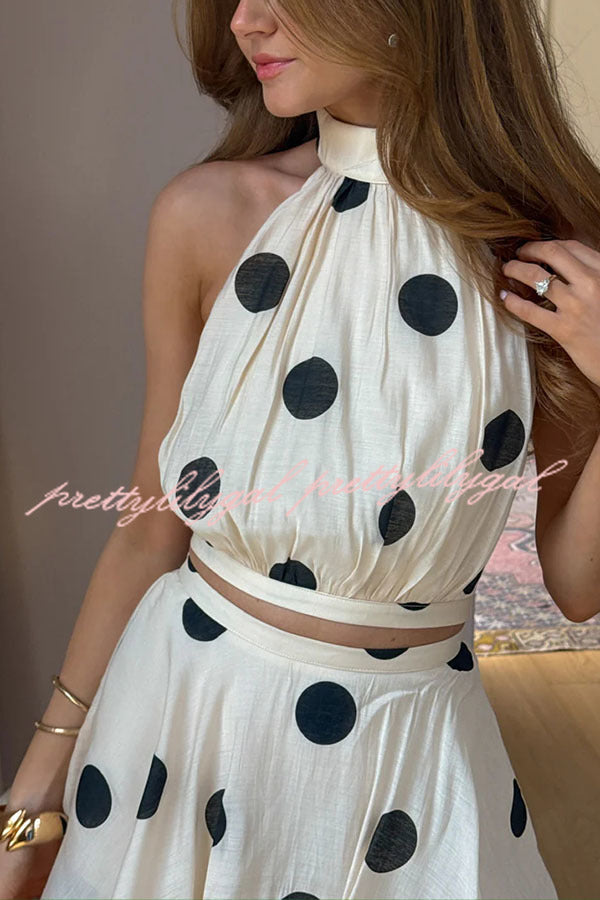 Gift To You Polka Dot Print High Neck Sleeveless Top and Layered Hem Maxi Skirt Set