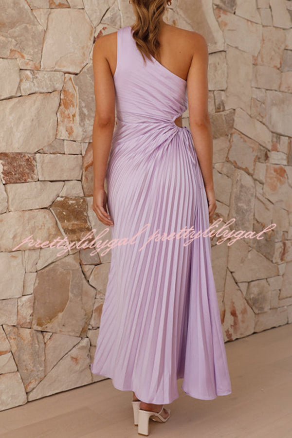 Charming One Shoulder Lace Up Cutout Pleated Maxi Dress