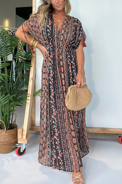 Ethnic Style Unique Print V-neck Loose Maxi Dress