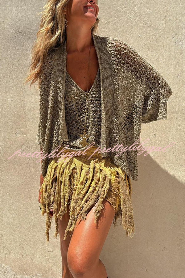 Fashionable Vacation Knit Hollow Bat Sleeve Loose Cardigan