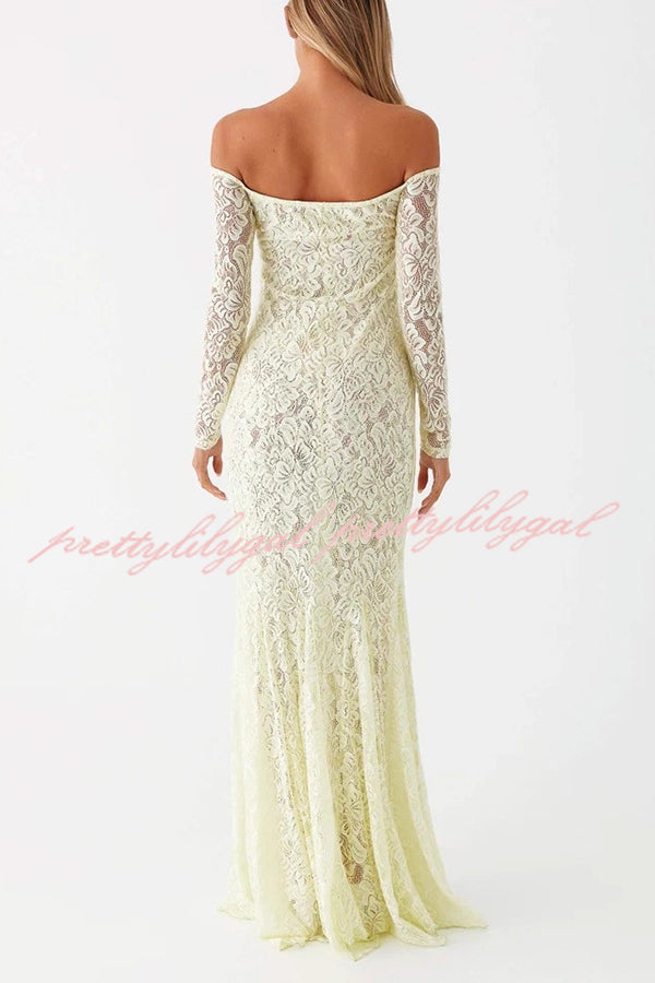 Sexy Off Shoulder Long-sleeved Lace Slim Fishtail Maxi Dress