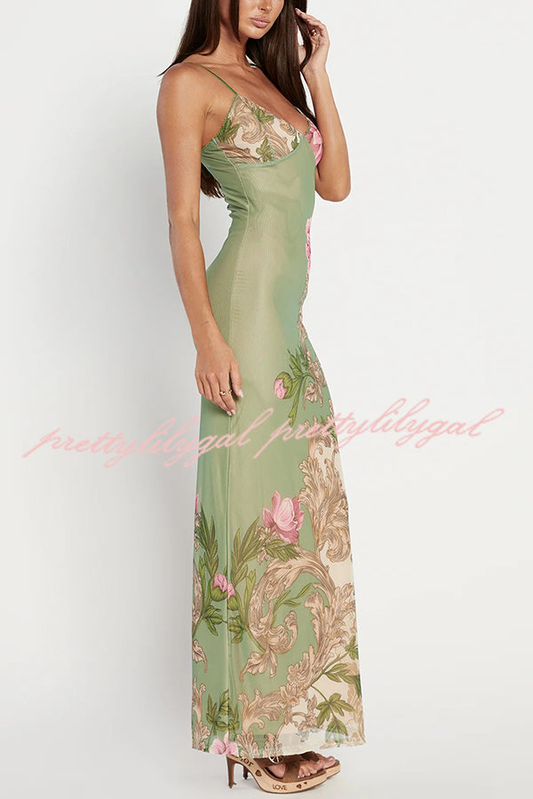 Reveling in The Unknown Floral Print Slip Stretch Maxi Dress