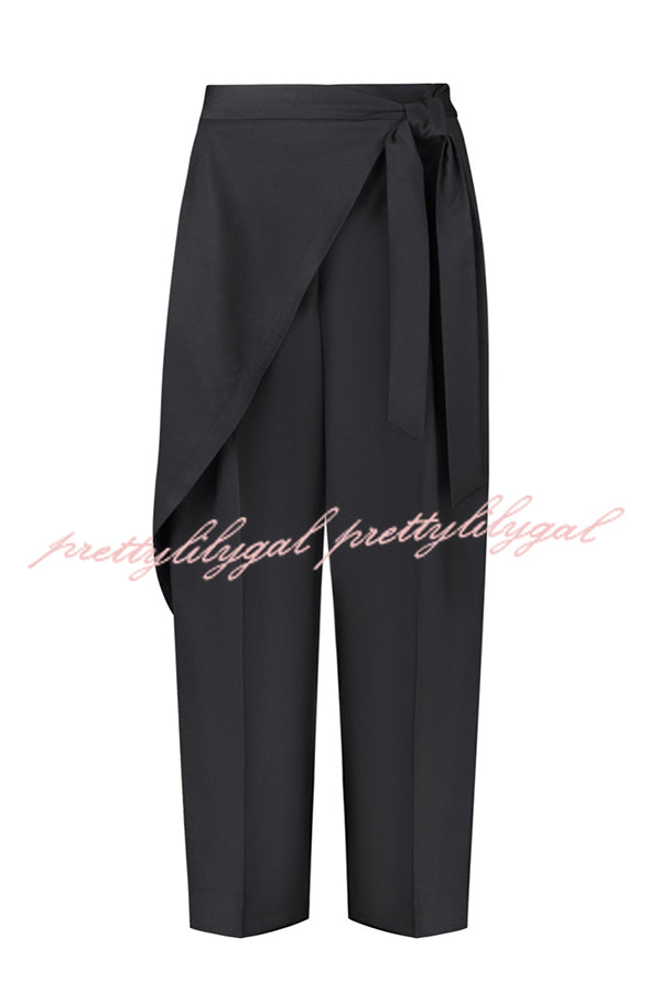 Urban Charm Wrap Tie-up Elastic Waist Pocketed Wide Leg Pants