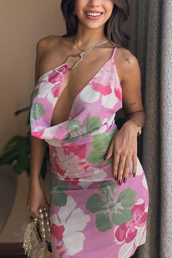 Unique Print Sexy Off-shoulder Backless Fitted Mesh Mini Dress