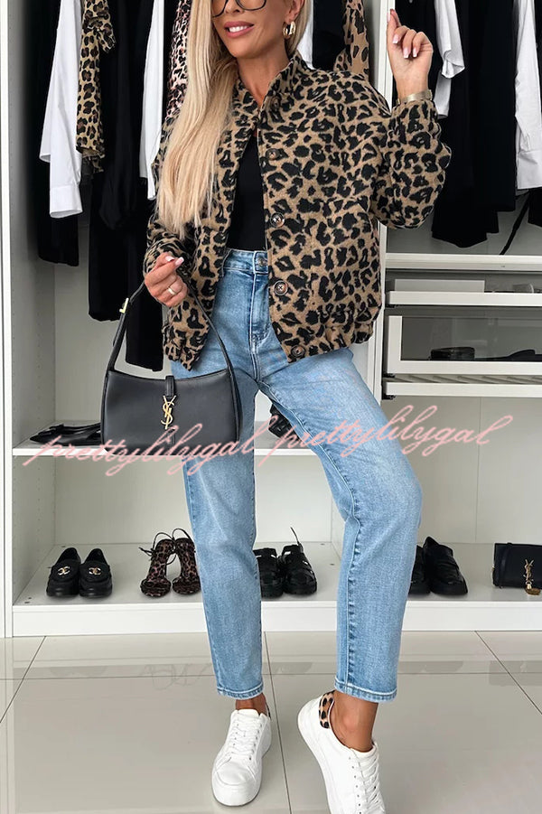 Leopard Print Loose Long-sleeved Pocket Casual Jacket