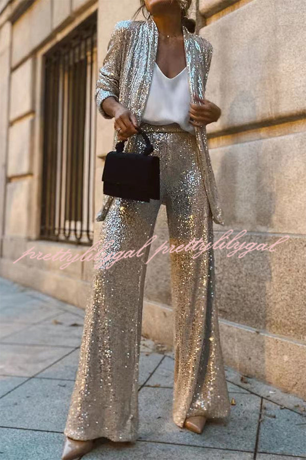 Special Treat Sequin High Rise Wide Leg Party Pants