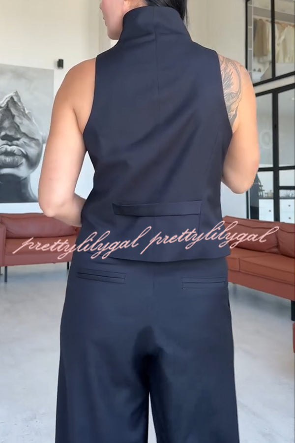 Urban Charm High Stand-up Collar Oblique Buckle Design Sleeveless Vest