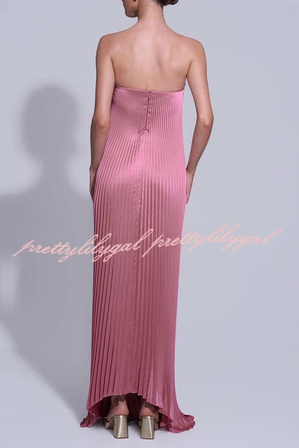 Darling Moment Satin Fabric Off Shoulder V-neck Asymmetric Hem A-line Maxi Dress