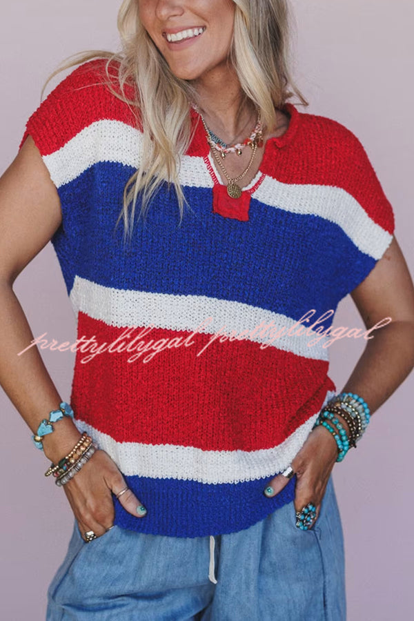Independence Day Colorway Sleeveless Casual Knitted Sweater