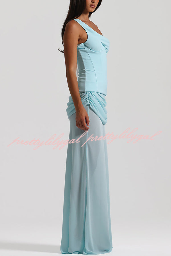 Sculptural Elegance One Shoulder Removable Corset Drape Maxi Dress