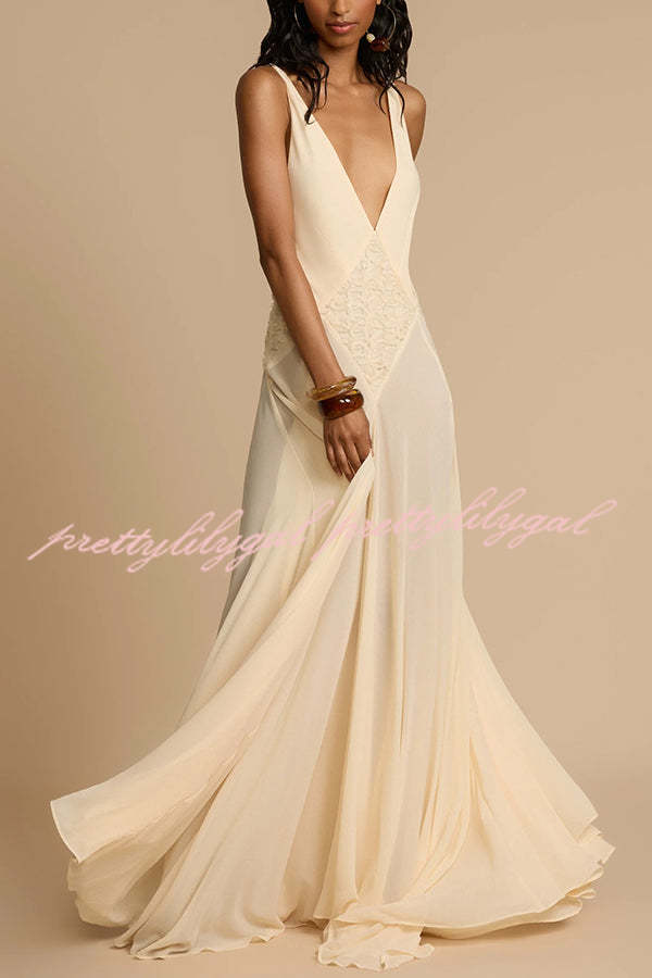 Modern Muse Tulle Lace Patchwork Backless Flowy Maxi Dress