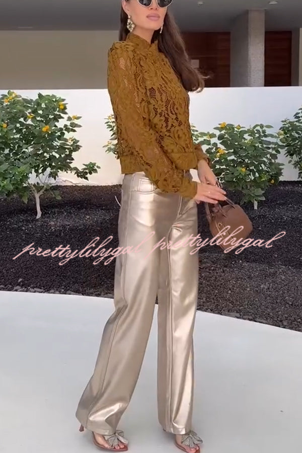 Ceyvan Metallic Fabric High-waist Pocket Straight Leg Stretch Pants