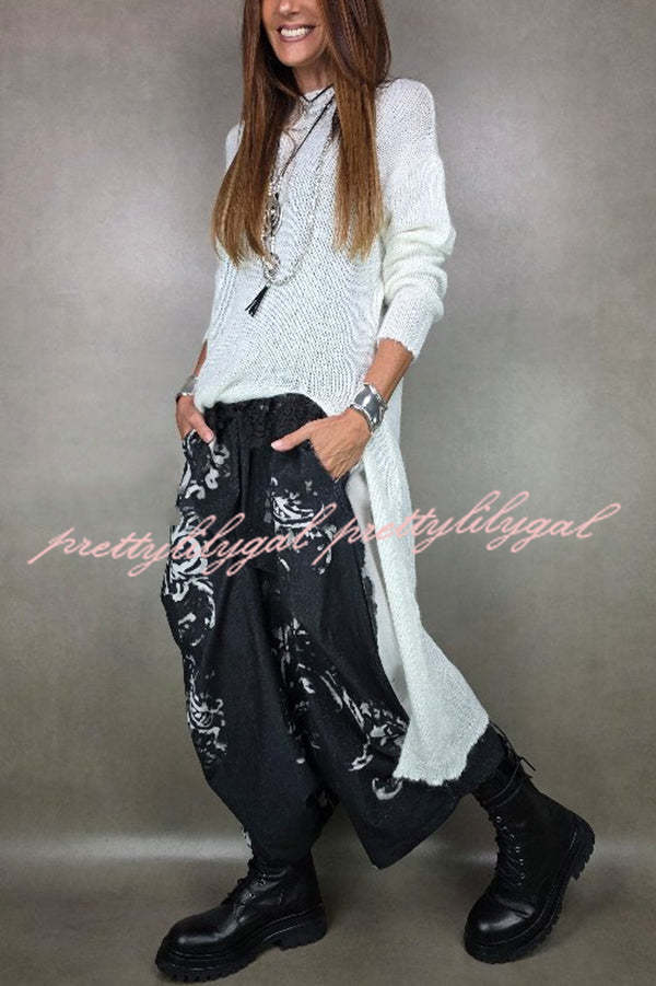 Solid Color Knitted Long-sleeved Casual Slit Midi Dress