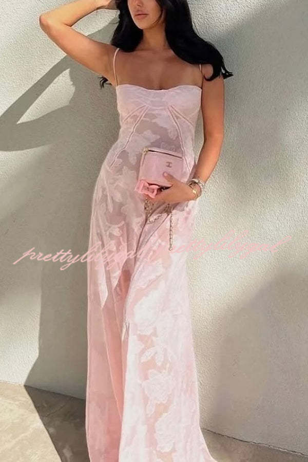 Fashion Sexy Suspenders See-through Holiday Slim Maxi Dress