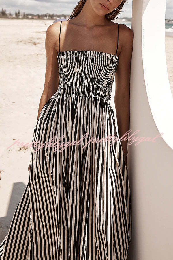 Mariela Stripe Smocked Bust Pocketed Slip Loose Maxi Dress