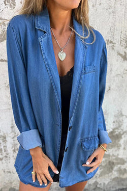 Fashionable Lapel Casual Loose Long Sleeve Denim Jacket