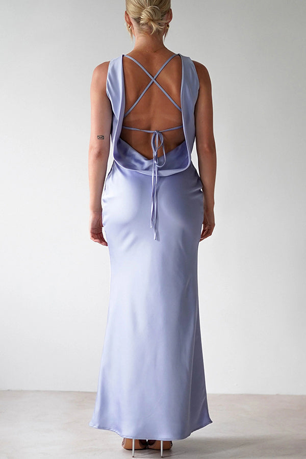 Solid Color Sexy Backless Lace-up Elegant Slim Maxi Dress