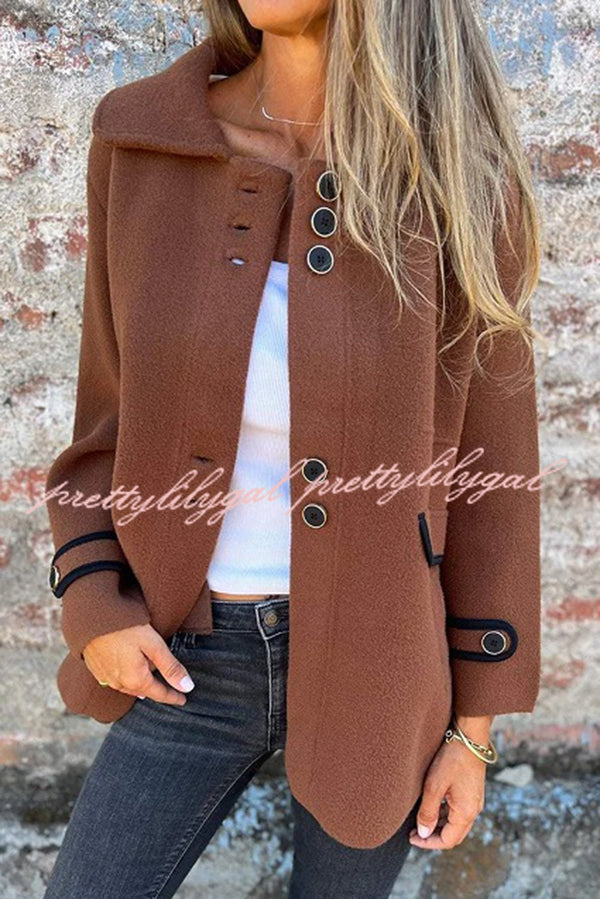 Solid Color Lapel Long Sleeve Button Loose Coat