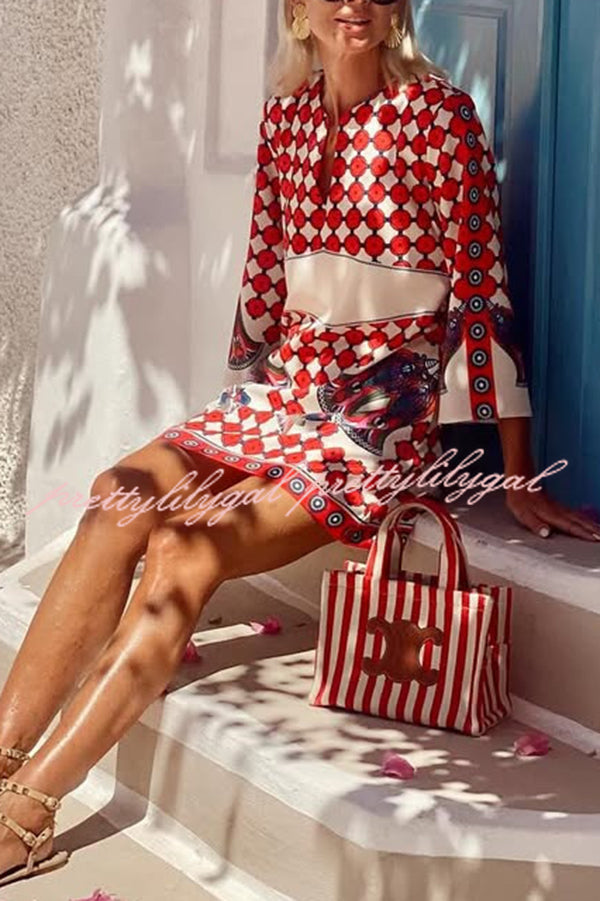 Unique Print V-Neck Loose Holiday Mini Dress