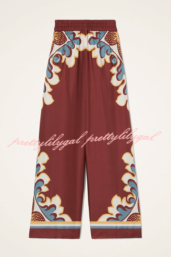 Bohemian Dreams Unique Print Elastic Waist Pocket Wide Leg Pants