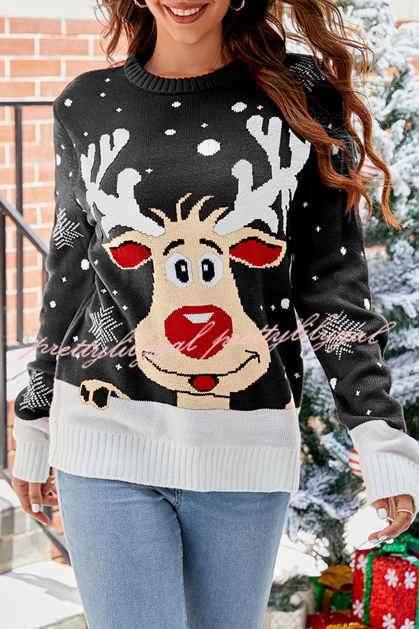 Christmas Print Crew Neck Long Sleeve Sweater