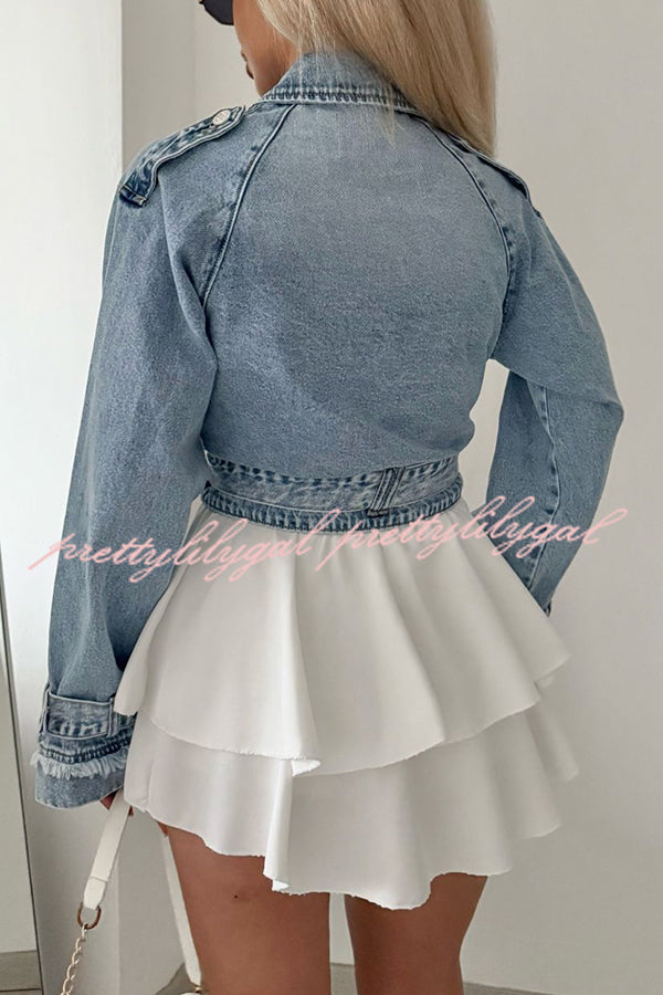 Fashion Lapel Long-sleeved Short Denim Jacket