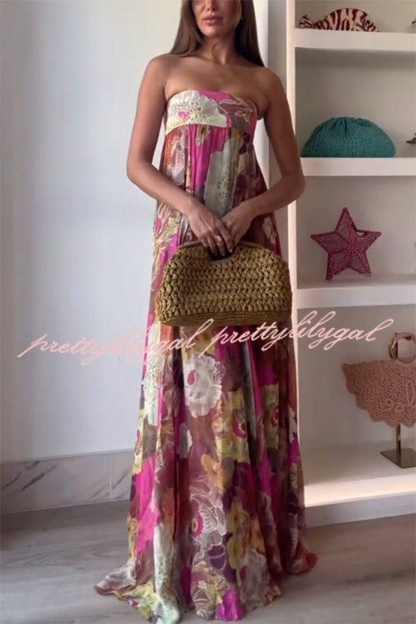 Shelia Ethnic Floral Print Off Shoulder A-line Maxi Dress
