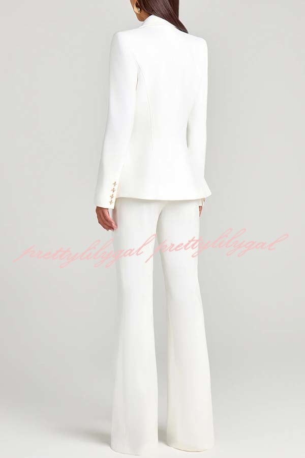 Women Power Metal Cross Snap Button Long Sleeve Lapel Blazer