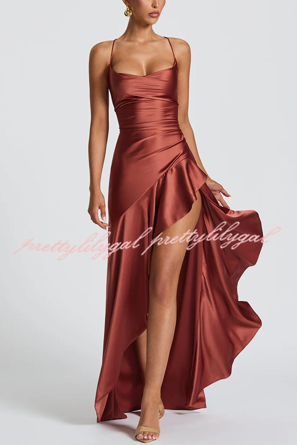 Solid Color Sexy Backless Lace-up Irregular Ruffled Maxi Dress
