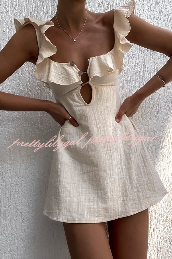 Happy Energy Linen Blend Ruffle Cut Out Resort Mini Dress