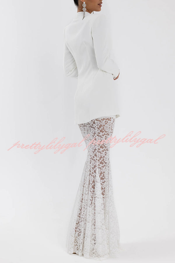 Poetic Muse Stand V-neck Rhinestone Button Up Long Sleeve Blazer