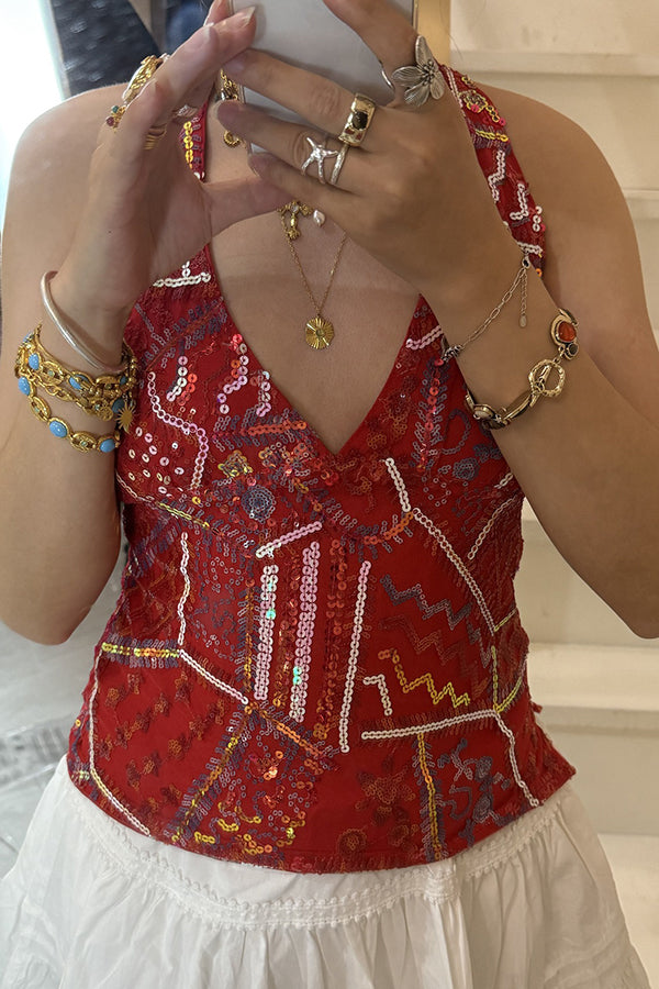 Fashion Sequined Casual V-neck Backless Slim Vest