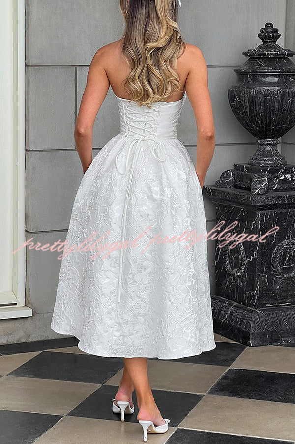 Jacquard Fabric Strapless Open Back Elegant Slim Midi Dress