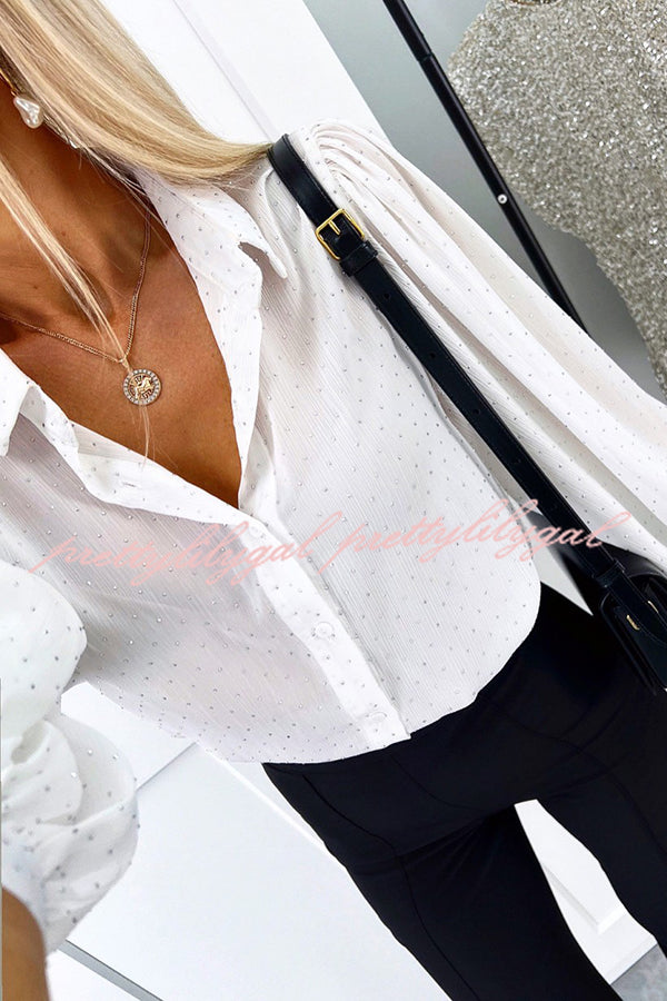 Fashionable Polka Dot Lantern Sleeve Loose Shirt