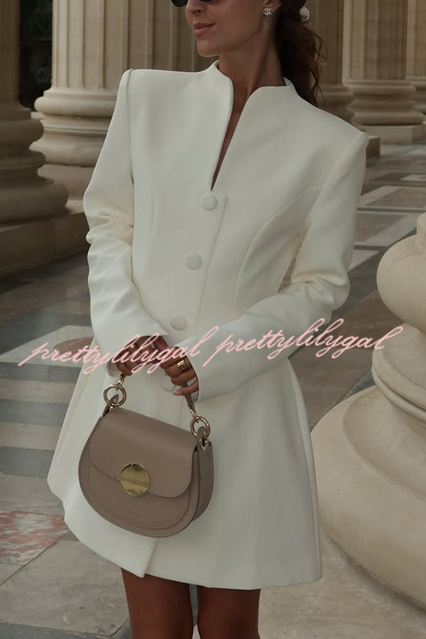 Solid Color Long-sleeved Slim-fit Button-down Casual Mini Dress