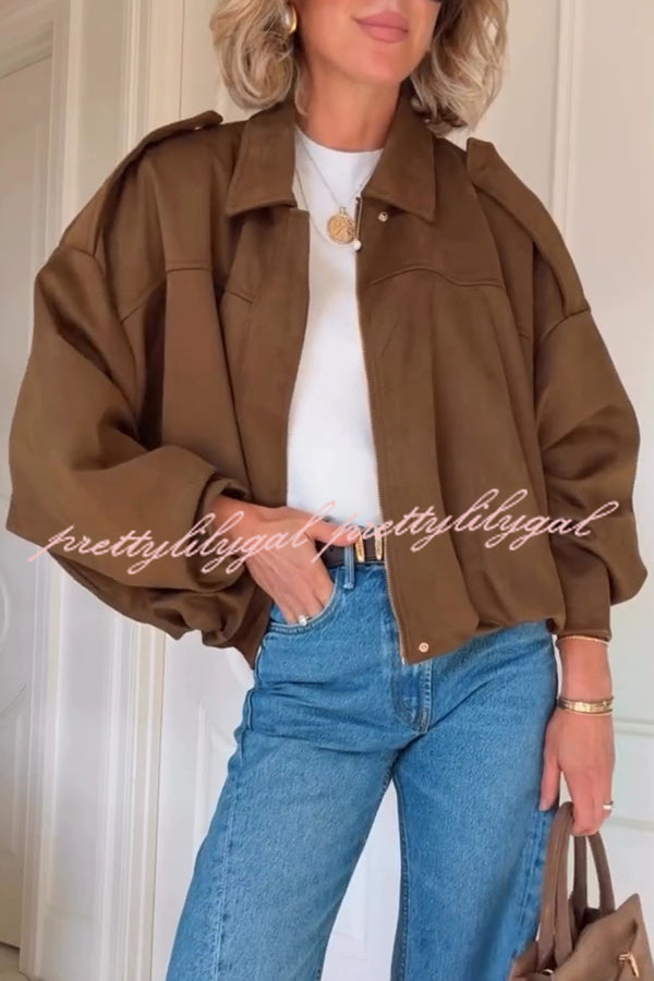Fashion Lapel Long-sleeved Casual Bomber Jacket