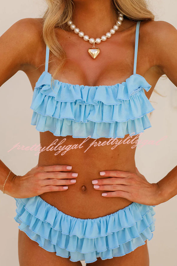 Sweet Summer Mood Tiered Ruffle Design Stretch Bikini Swimsuit