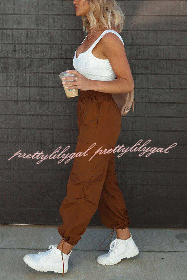 Let’s Rewind Nylon Elastic Waist Pocketed Cargo Pants