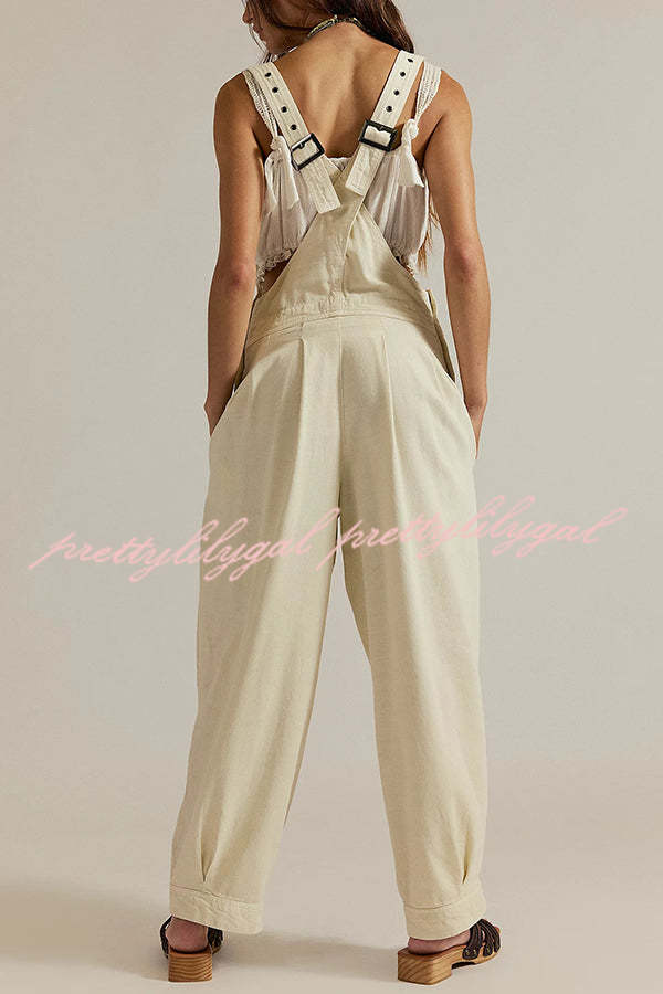 Fashionable Casual Side Pocket Button Loose Denim Overalls