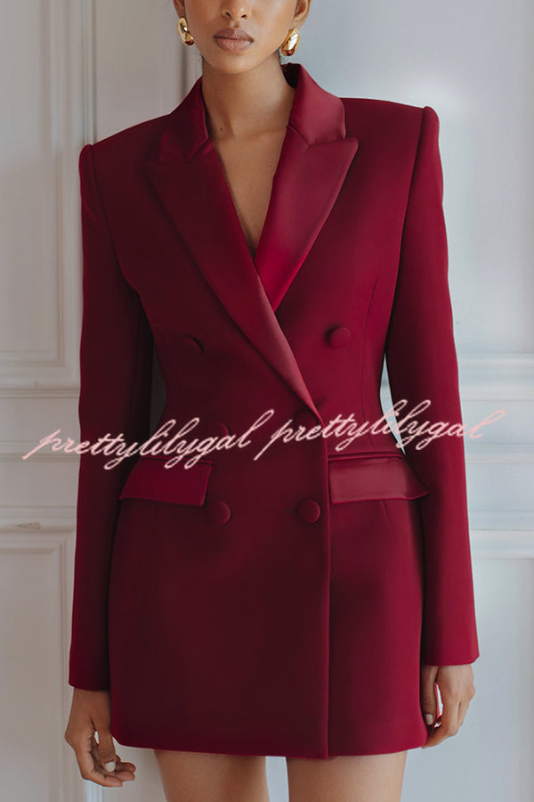 Modern Evening Gown Satin Lapel Button Long Sleeve Tuxedo-style Blazer Mini Dress
