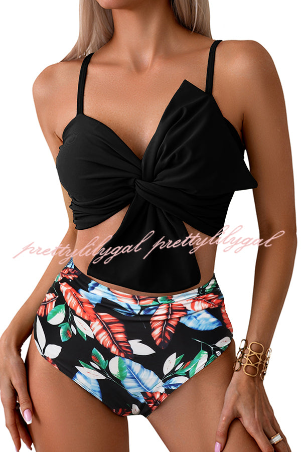 Gracie Bow Twist Design Printed High Rise Bikini Swimsuit